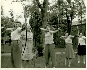 Women practicing archery