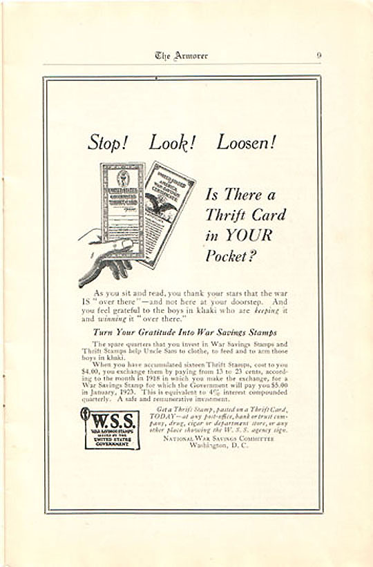 Armorer News, May 1918, page 11.  Thrift cards.